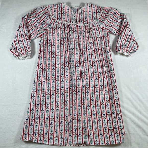 Lanz of Salzburg Womens L Tyrolean Flannel Nightgown Floral Stripe Hearts Lace - Picture 4 of 7